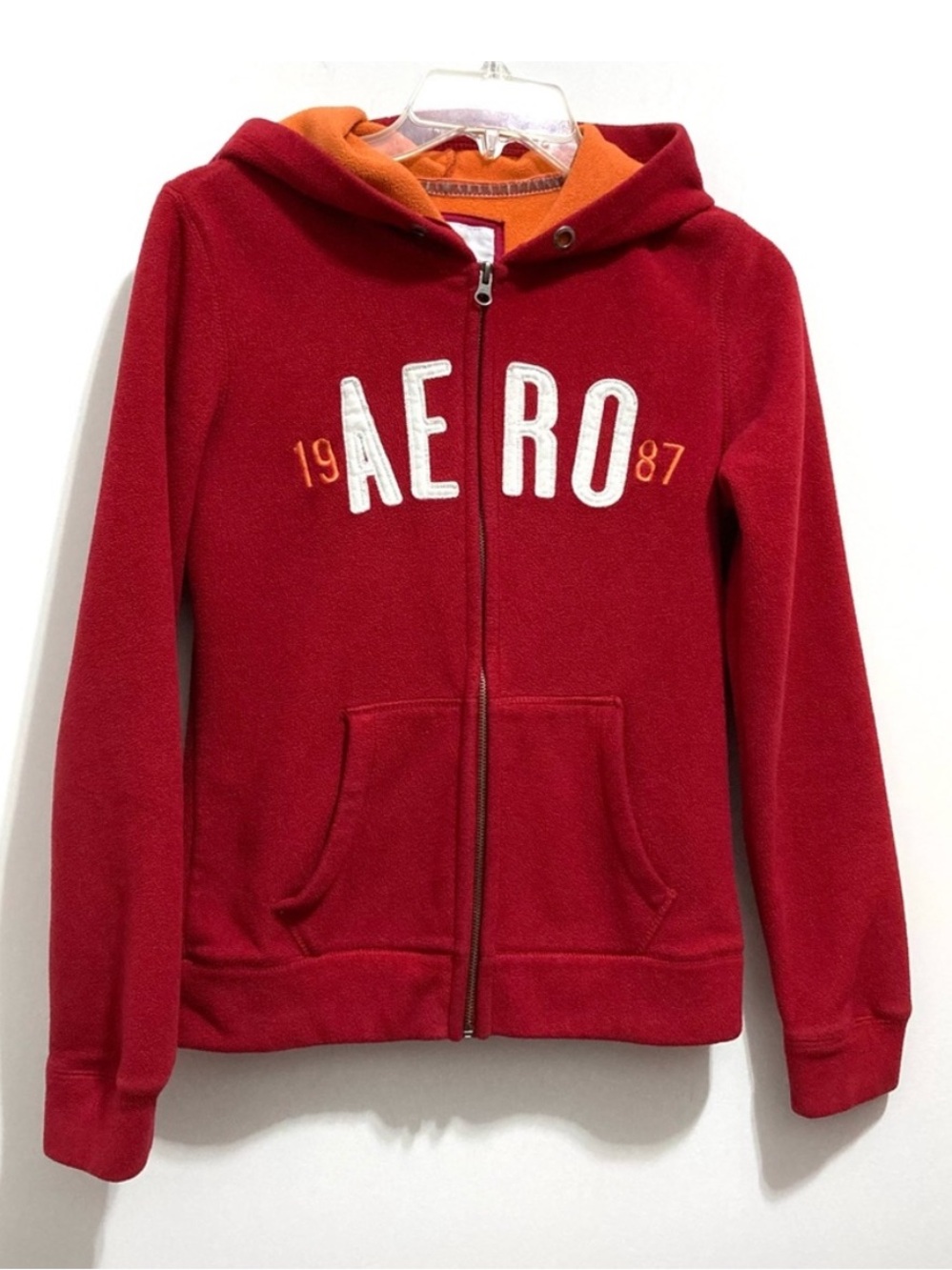 Aeropostale Red Zip Up Fleece Hooded Jacket